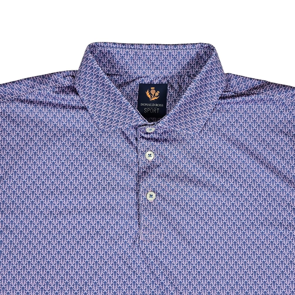 Donald Ross Sebastian Polo Shirt Mens Med Purple/Pink Lobster Print Prestbury GC